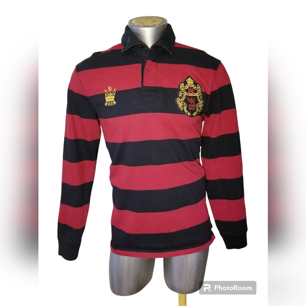 Vintage Polo Ralph Lauren rugby #5 patch long sleeve red black shirt sz M